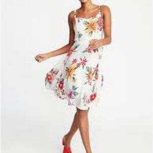 Old Navy White Floral Midi Dress fit and flair